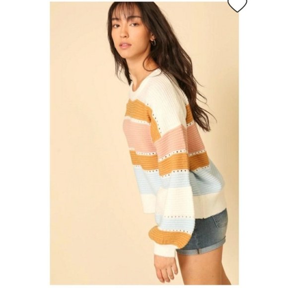NWT Lumiere Multi-Stripe Balloon Sleeve Sweater. - Picture 4 of 10